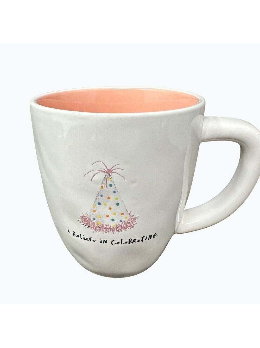 Rae Dunn Birthday Mug Ceramic Large Coffee Cup Magenta  Gift Pink Lining Dimples